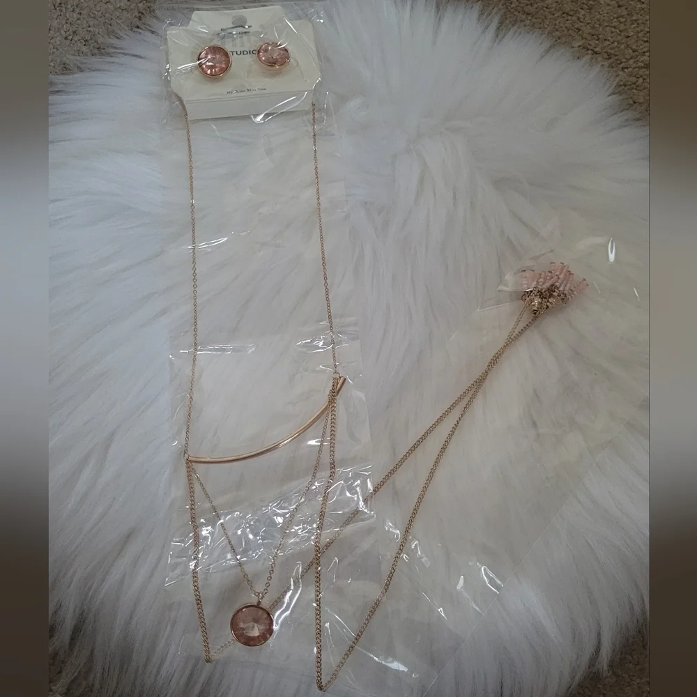Mia Studio Boho Light Pink Gemstone & Beaded Necklace & Earring Matching Set
